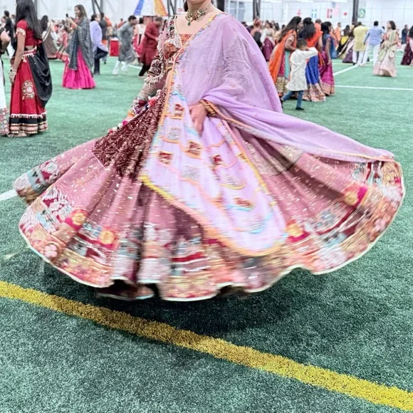 Annu Patel Navratri Pink and Red Lehenga with Intricate Embroidery for Garba - Picture 5 of 6